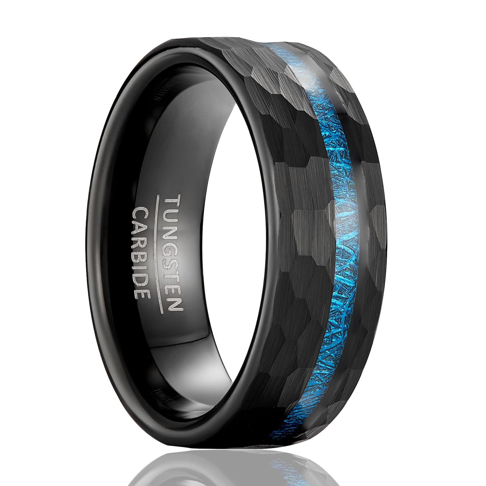 King Will Anello Uomo In Carburo Di Tungsteno Nero Con Intarsio Sabbia Blu-Verde - Fede Nuziale 8mm, Larghezza 21.4 Mm, Vestibilità Comoda, Design Moderno - 3