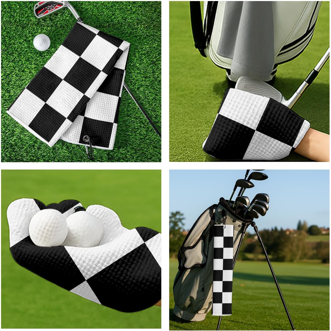 Black White Checkered Golf Hand Towels, 2-Pack Black and White Checkered Pattern, Absorbent Golf Retirement Gifts Accessories for Bathroom Kitchen Gym Hotel Spa Sport - Image 5