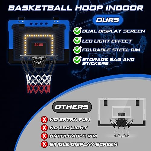 Miniatura 6 de Aro de baloncesto para interiores para niños, mini aro de baloncesto con doble marcador electrónico y luz LED, juguetes de regalo de baloncesto