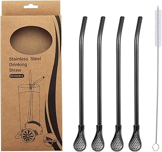 Juego de cucharas de paja de acero inoxidable para mezclar bebidas creativas