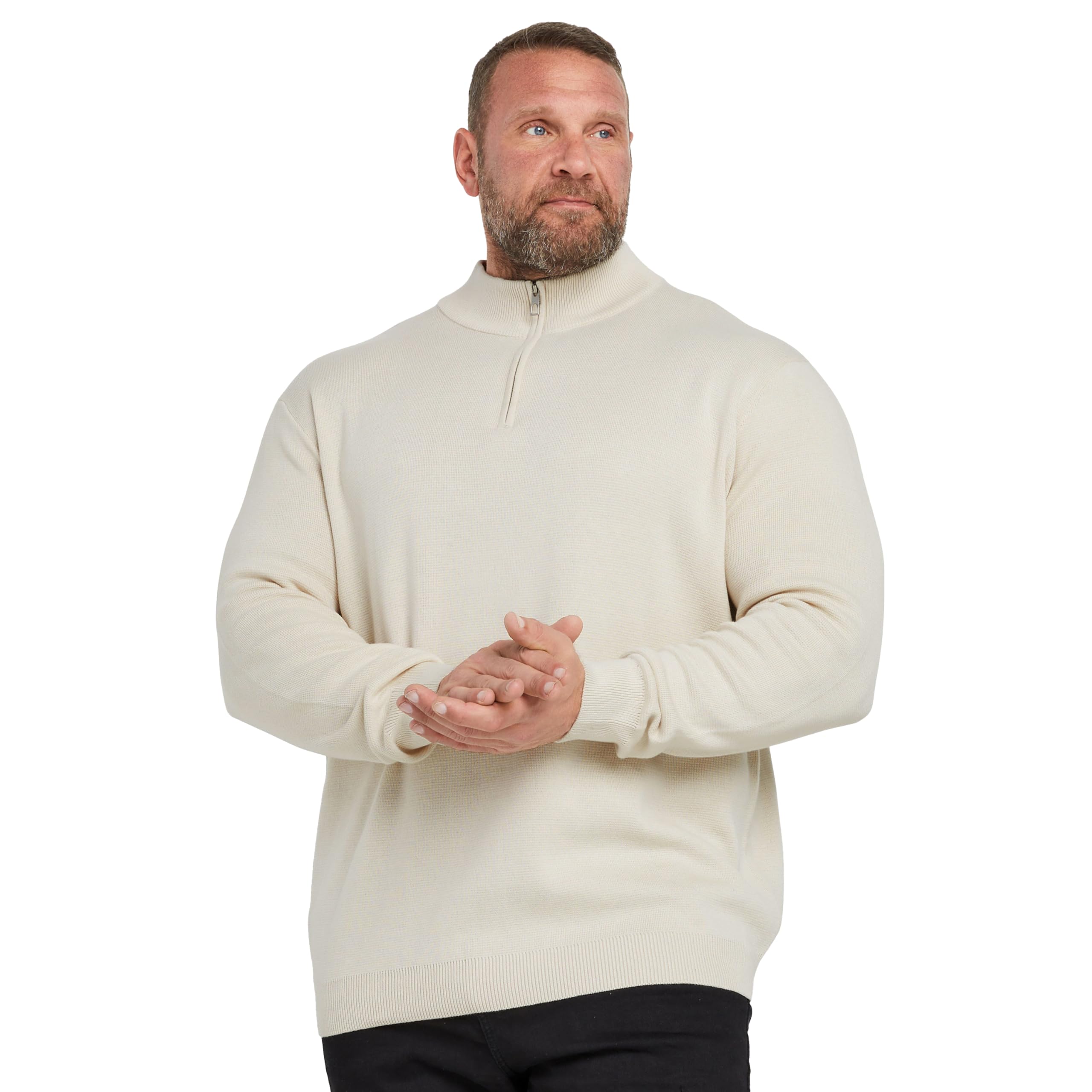 Badrhino Men's Cream Big & Tall Milano Quarter Zip Jumper - Plus Size Curve