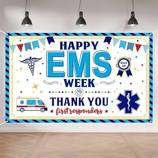 Aperturee EMS Week Banner 70.8 x 43.3 Inch,Thank You First Responders Sign Decorations, Emergency Medical Services Appreciation Backdrop for Paramedic Nurse Doctor Party Indoor Outdoor