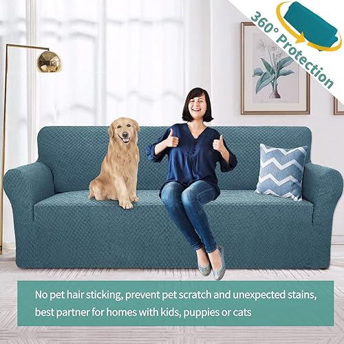 Miniatura 2 de YEMYHOM - Funda elástica protectora con diseño jacquard para sofá de 3 cojines, antideslizante, a prueba de mascotas, perros y gatos (sofá, verde