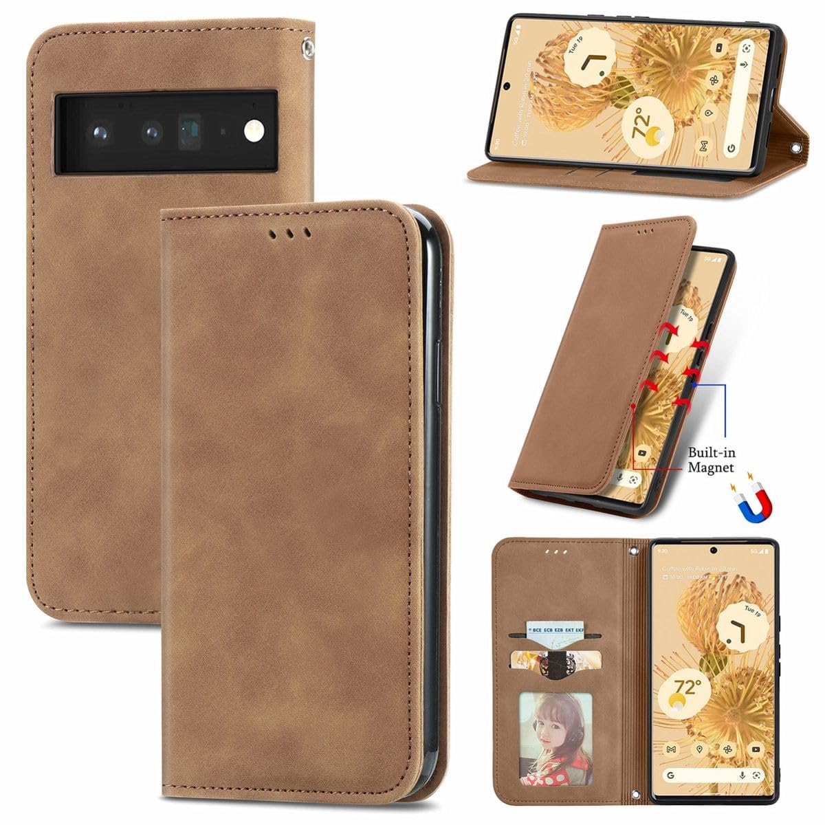 Étui pour Google Pixel 6 König Design marron avec support clapet - 6