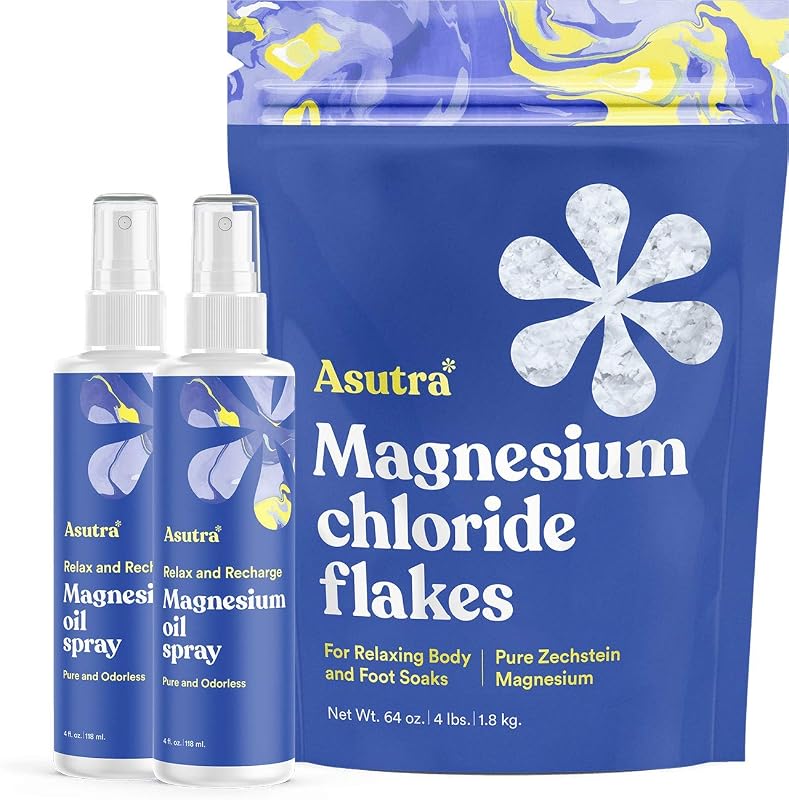 ASUTRA Kit de Magnésio Zechstein com Flocos para Banho e 2 Óleos em Spray