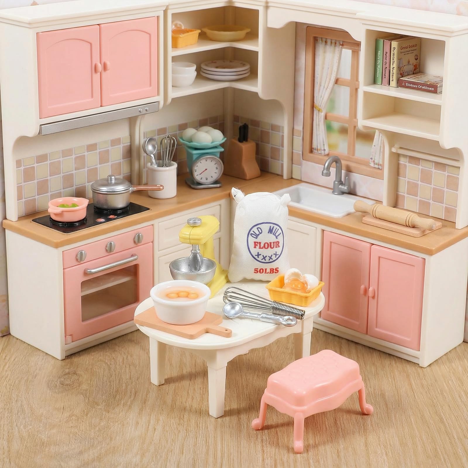 18 sztuk 1:12 skrzatów, akcesoria kuchenne z żywicy, miniaturowe akcesoria do domku dla lalek, mini worek na mąkę, trzepaczka, waga kuchenna, miniaturowe dekoracje do kuchni, terrarium, mikro