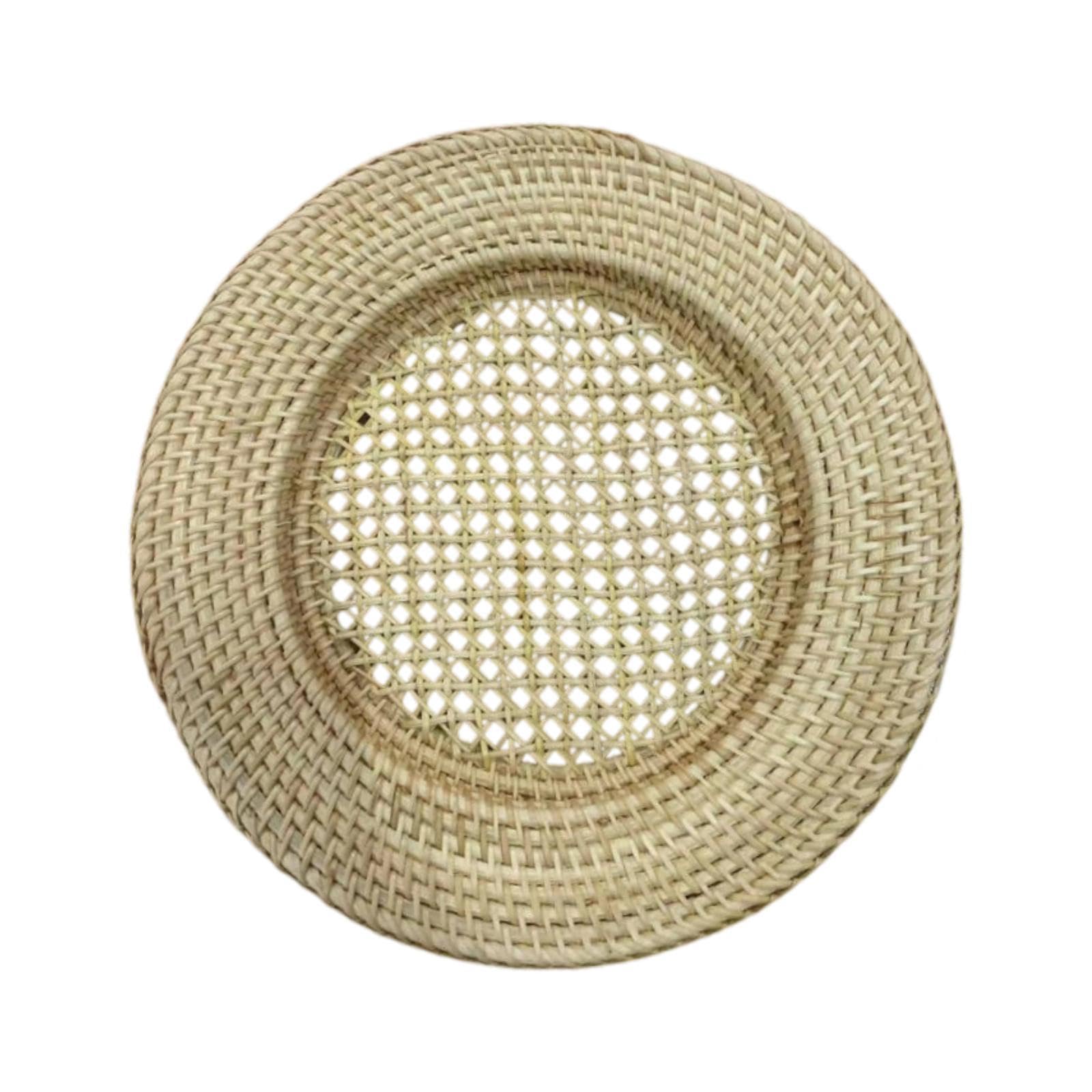 Bothyi Rattan Charger Plate Rustic Coffee Tea Holder Kitchen Counter Woven Food Serving Tray Dining Table Basket for Bathroom Picnic