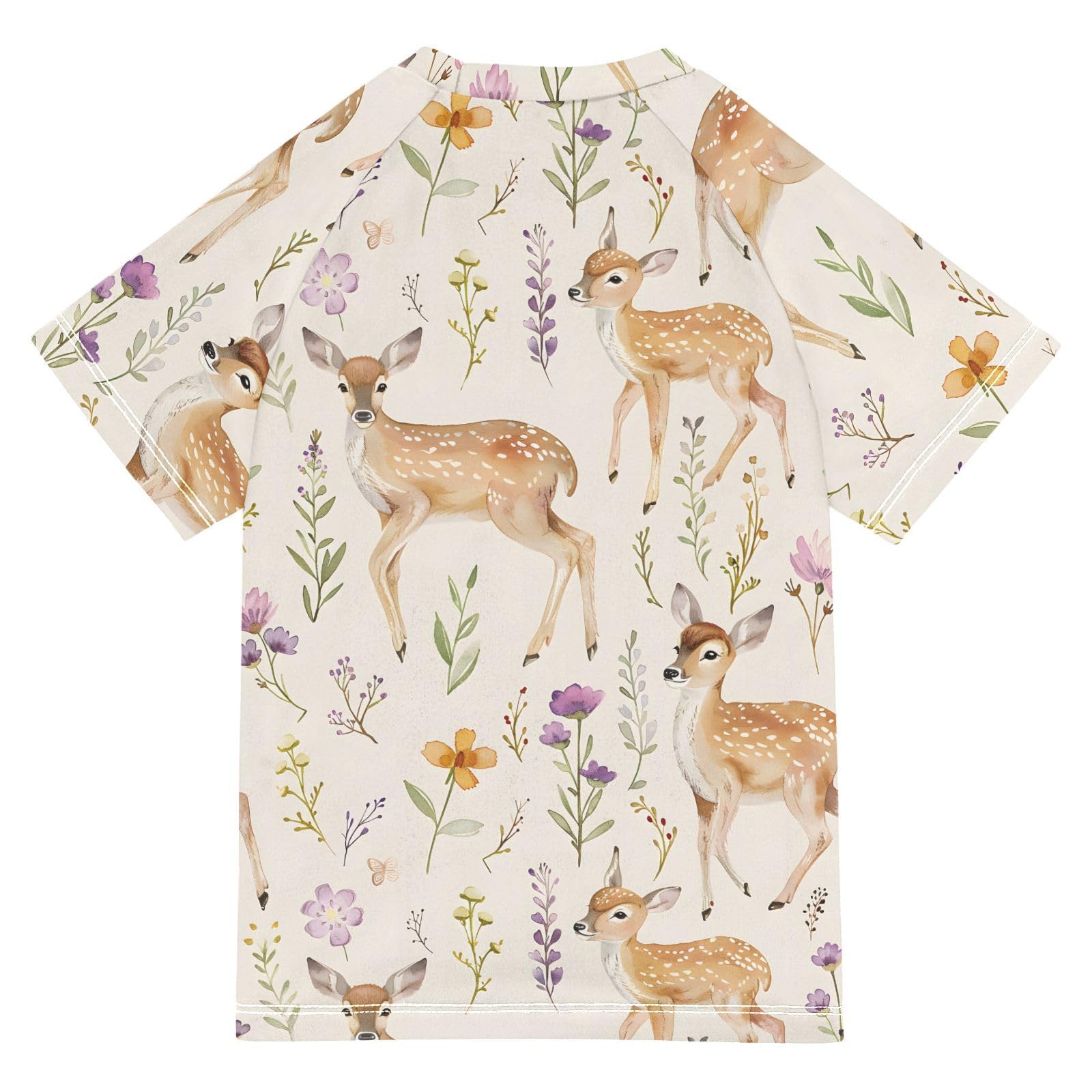 ALAZA Kids Rash Guard Boys Toddler Swim Shirts Short Sleeve Deer Flowers UPF 50+ 3T