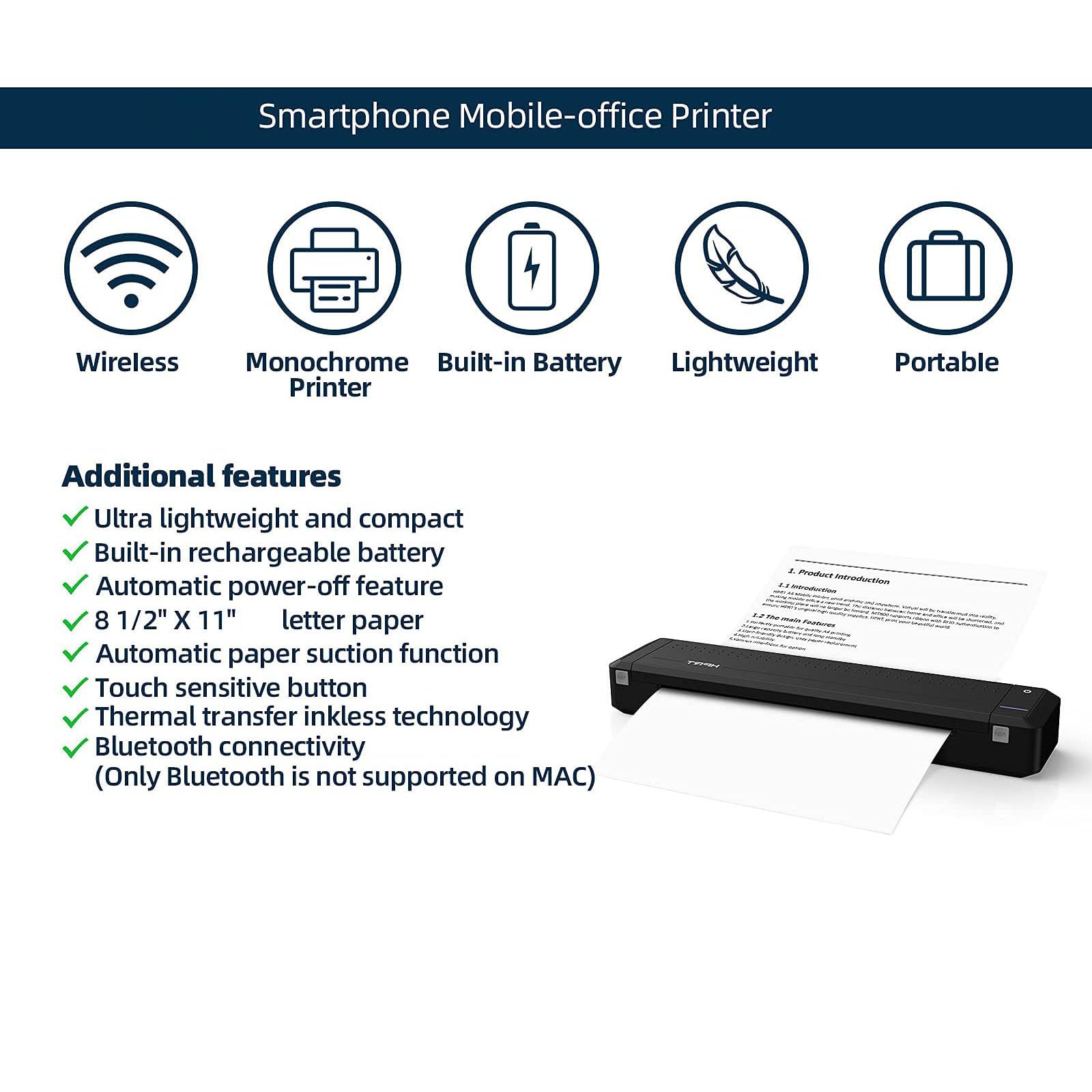 RIDAEX Stampante per ufficio portatile wireless Bluetooth A4 Stampante a trasferimento termico per gli spostamenti