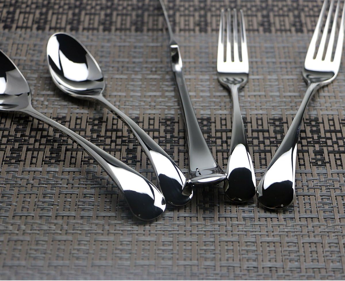 18/10 Stainless Steel Mirror Polished Silverware Korean style Flatware,Steak Knife Dinnerware Knife Fork Salad Fork Dessert Spoon Salad Spoon, 24-piece,Service for 4