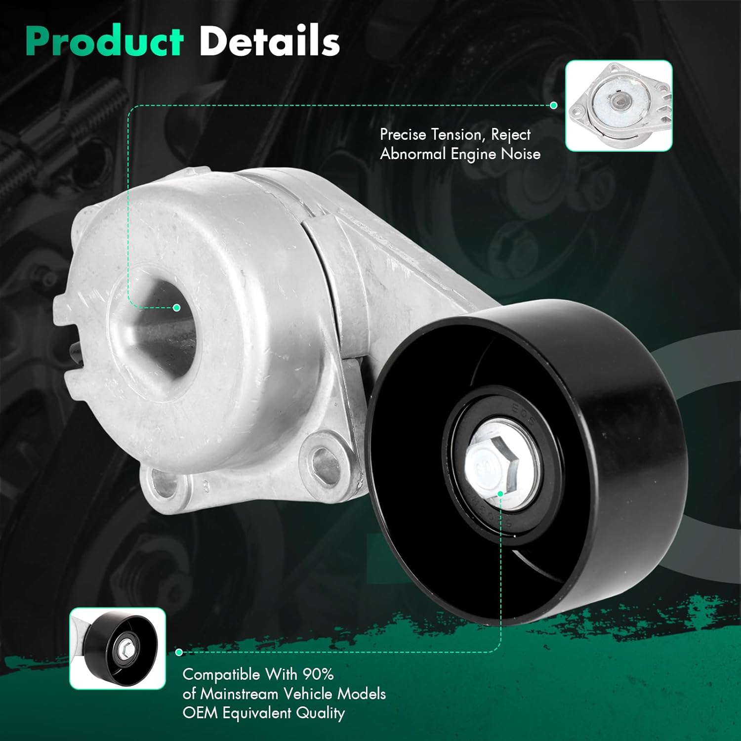 SCITOO 419-207 38133 Belt Tensioner with Pulley Fits for 97-04 for Ford for F-150 99-04 for Ford for F-350 Super Duty