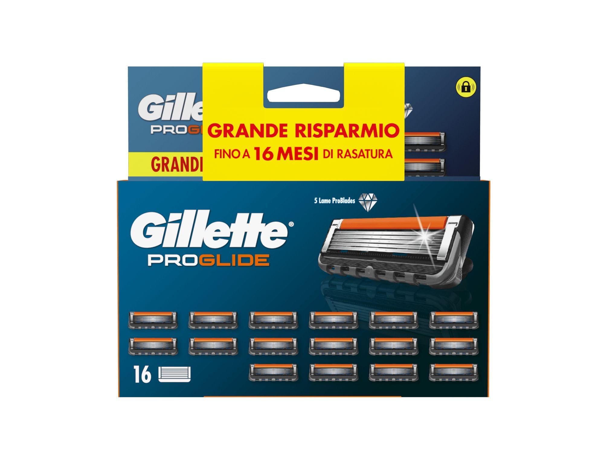 Gillette Lamette Rasoio Uomo ProGlide 16 Ricambi a 5 Lame, Confezione Da 16 Lamette Gillette Autentiche di Ricambio per Rasoio Barba Manuale