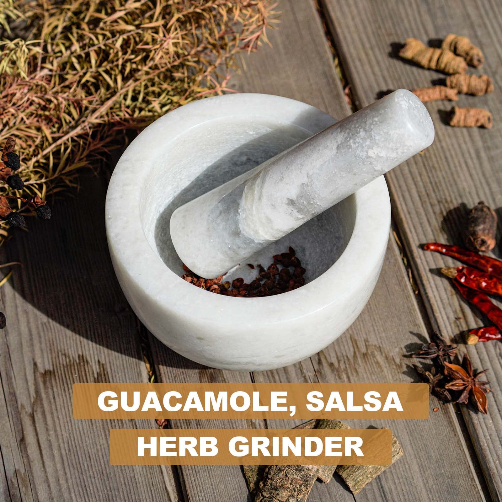 Koville Juego de mortero y pilón de mármol auténtico, molinillo de piedra africana de 5 pulgadas para cocina, molcajete, guacamole, salsa, trituradora de píldoras, especias, hierbas, ajo, nueces,