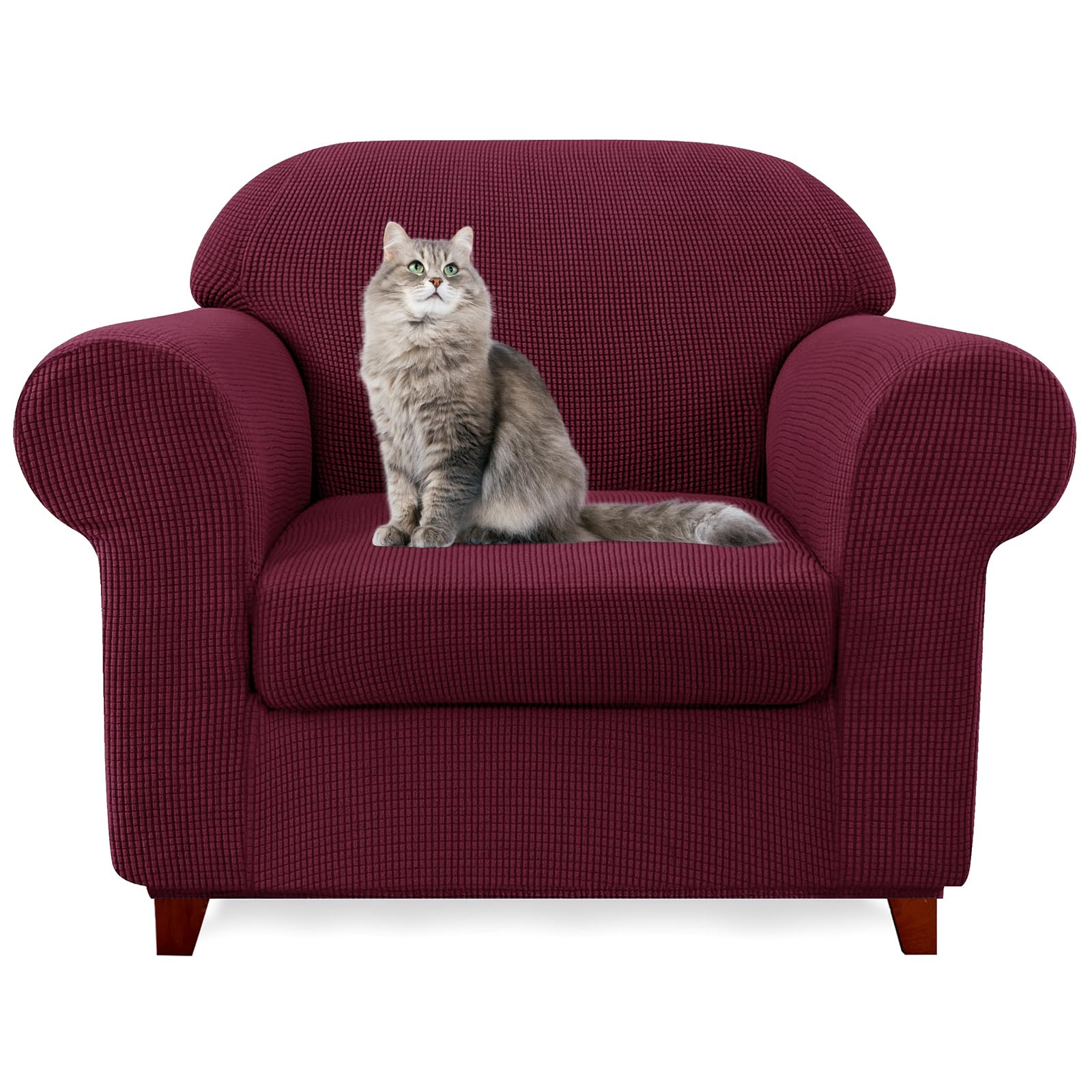 SYLC Ektorp Sofa Cover with Seat Cushions Covers and Backrests Covers Sofa Covers Stylish Stretch Jacquard Couch Slipcover Protector (Winered,Chair+1 L Seat)