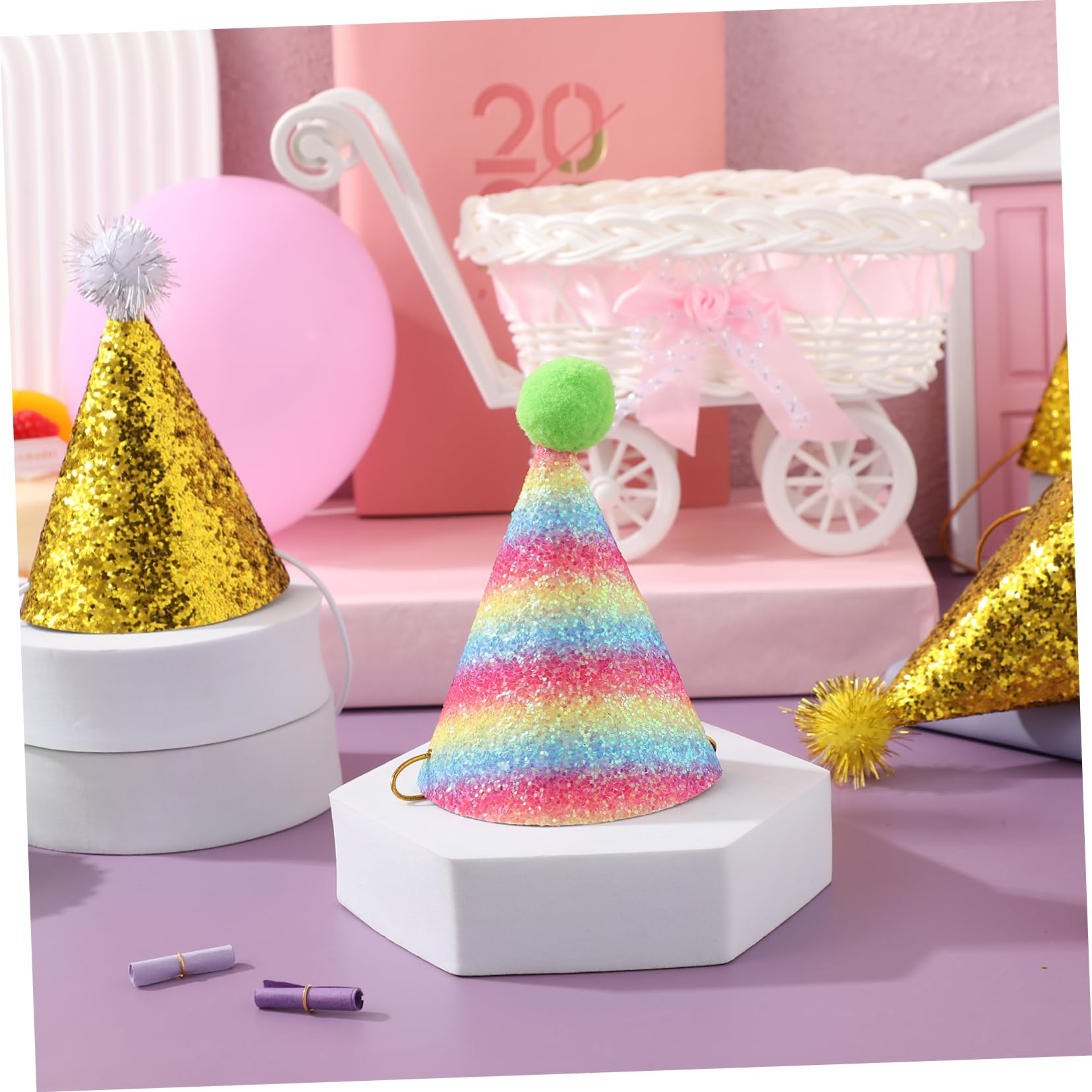 10er-Set Mini-Geburtstagshüte Für Hunde & Katzen – Bunt, Glitzernd, Verstellbar Mit Elastischem Band (ca. 7 X 8,5 Cm)