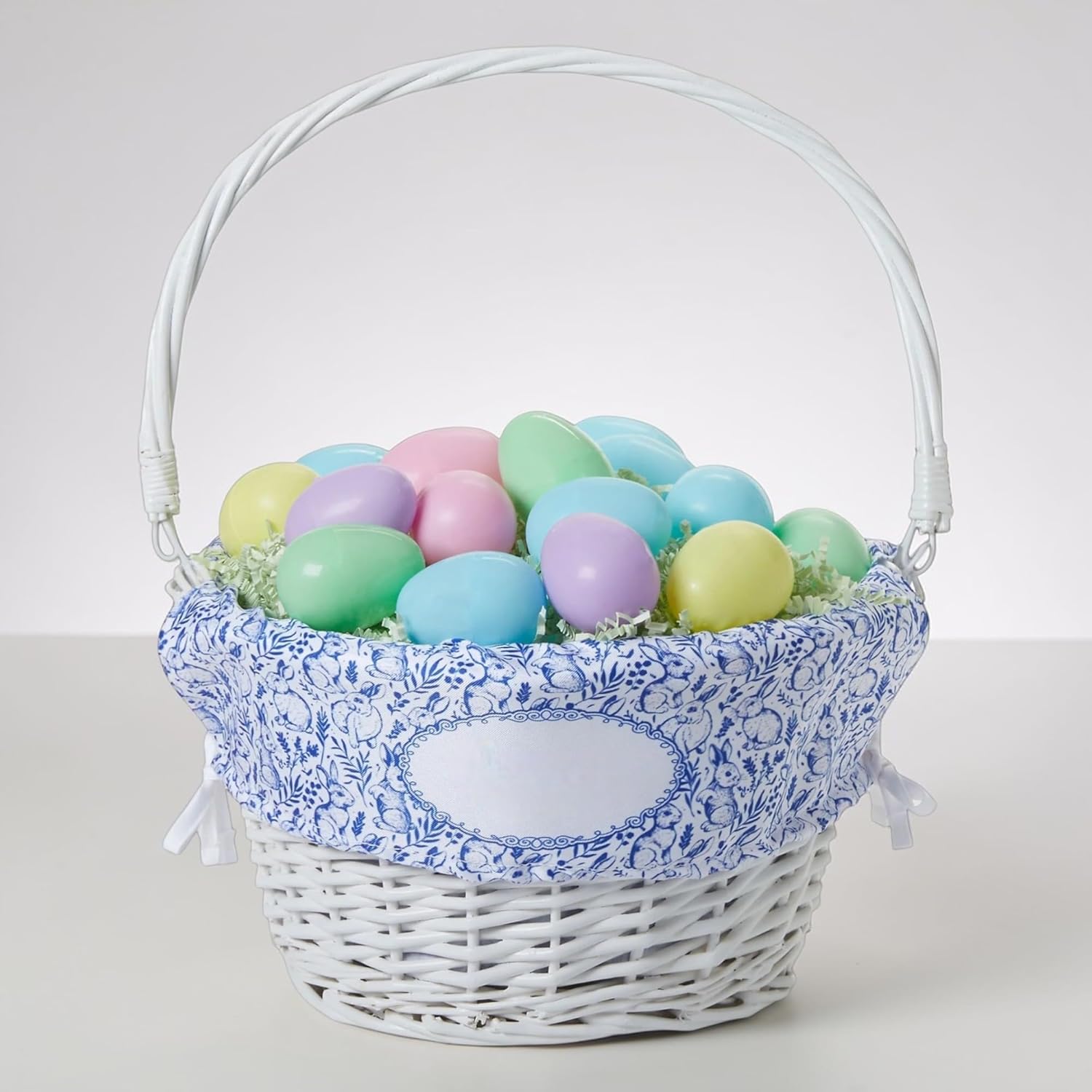 Personalization Universe Personalized Bunny Toile White Easter Basket with Folding Handle