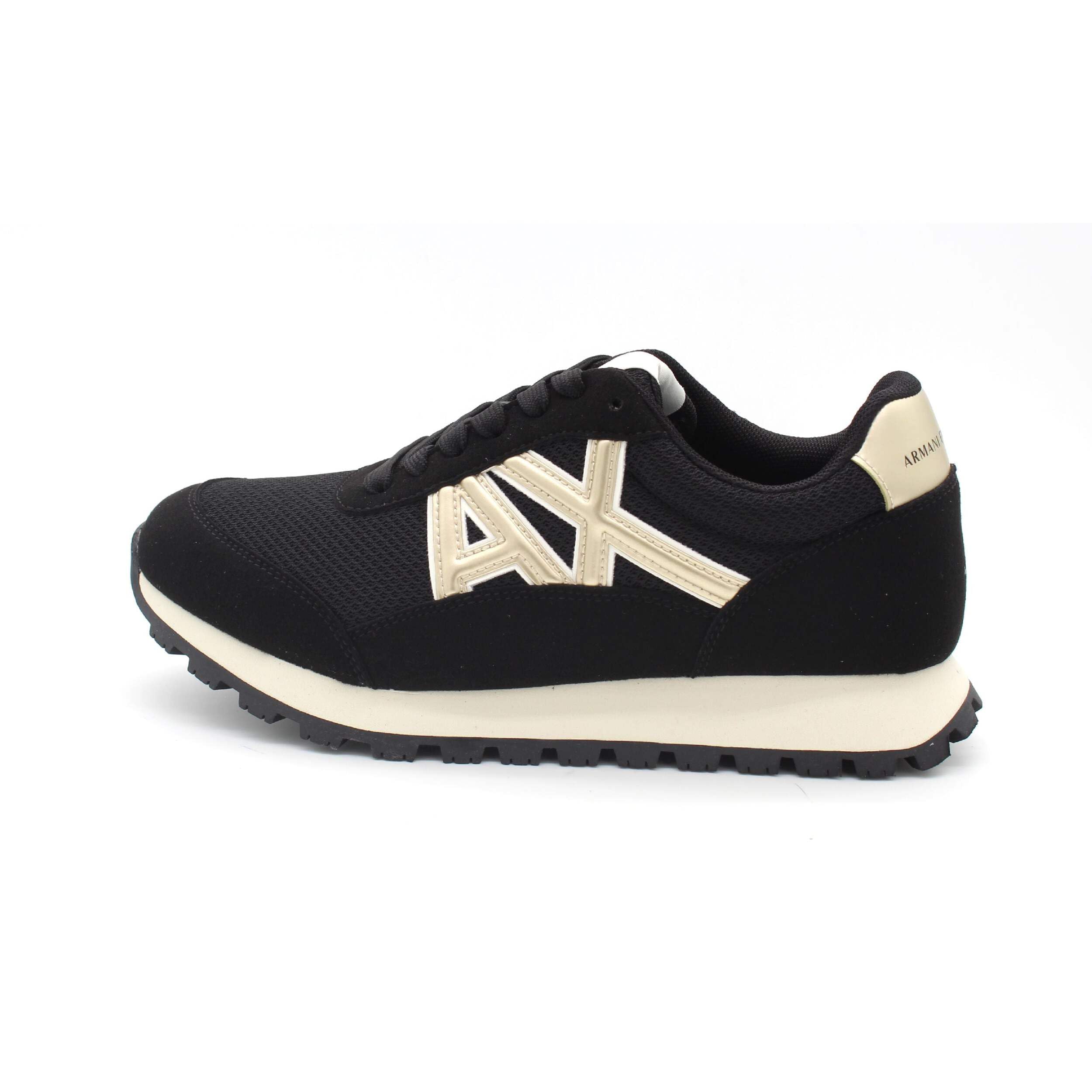 Armani Exchange Women's Essential, Drop, Microsuede Details Trainers, Black Pale Gold, 36.5 EU, Black Pale Gold, 3.5 UK