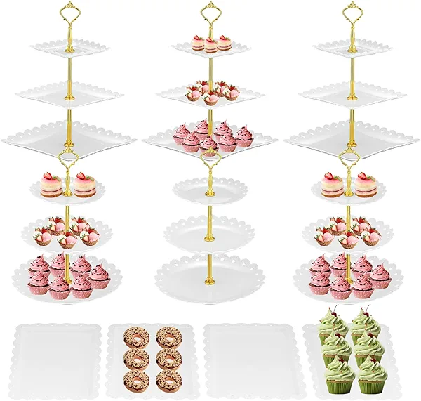 10 Pcs Cake Stand Dessert Table Display Set, 3 Tired Cupcake Stand Cookie Tray Rack Serving Tray Cake Display Tower for Wedding Baby Shower Tea Party