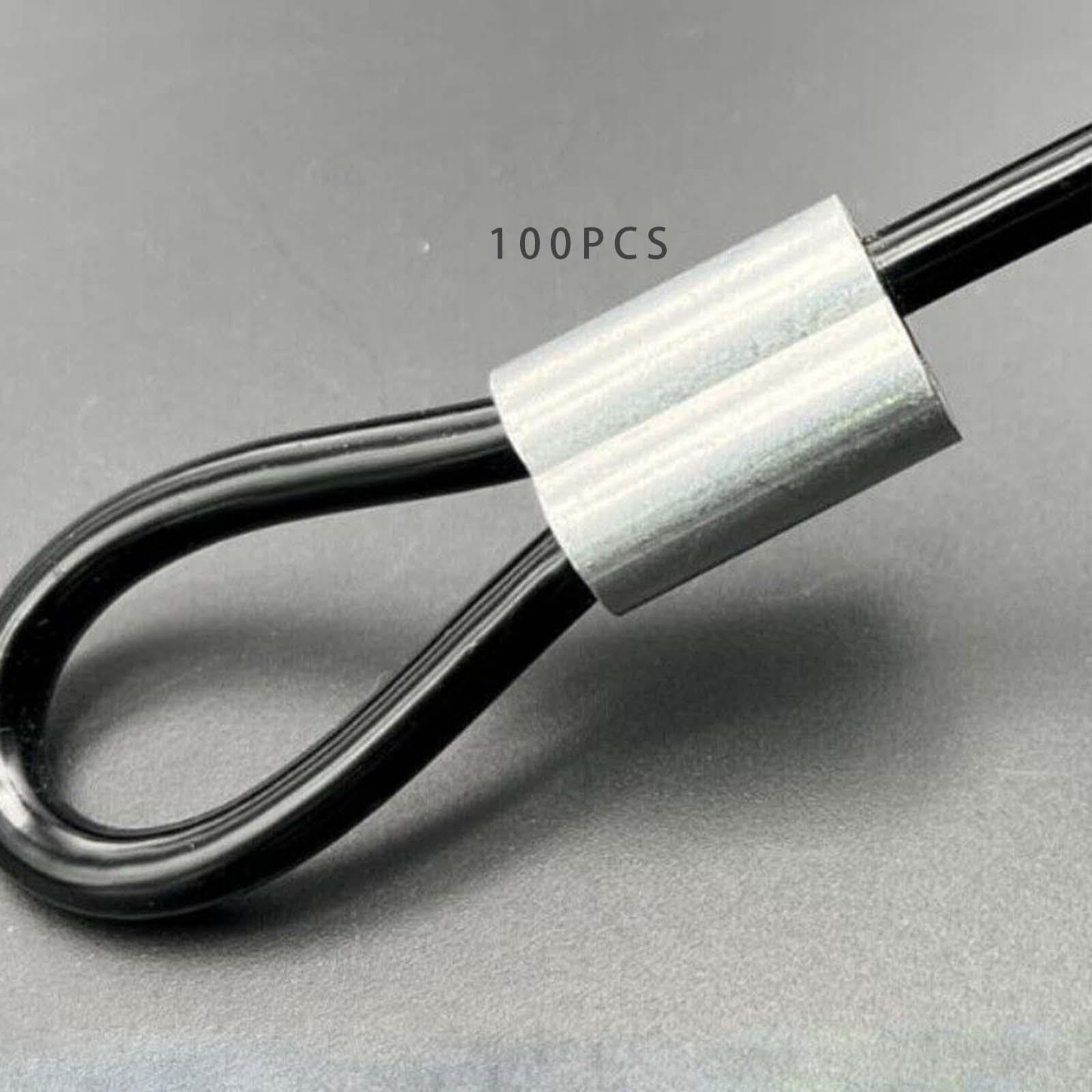 100Pcs Wire Rope Aluminum Sleeves Wire Rope Fasten Fittings Cable Stopper Clip Aluminum Crimping Loop Sleeve Cable Crimps, M2.5
