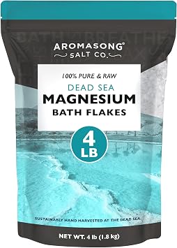 Aromasong Dead Sea Magnesium Flakes for Bath - More Than 16,325 Mg Magnesium Chloride per Bath - Superior Alternative to Epsom Salt - Used as Muscle & Foot Soak - 4 Lb Bag