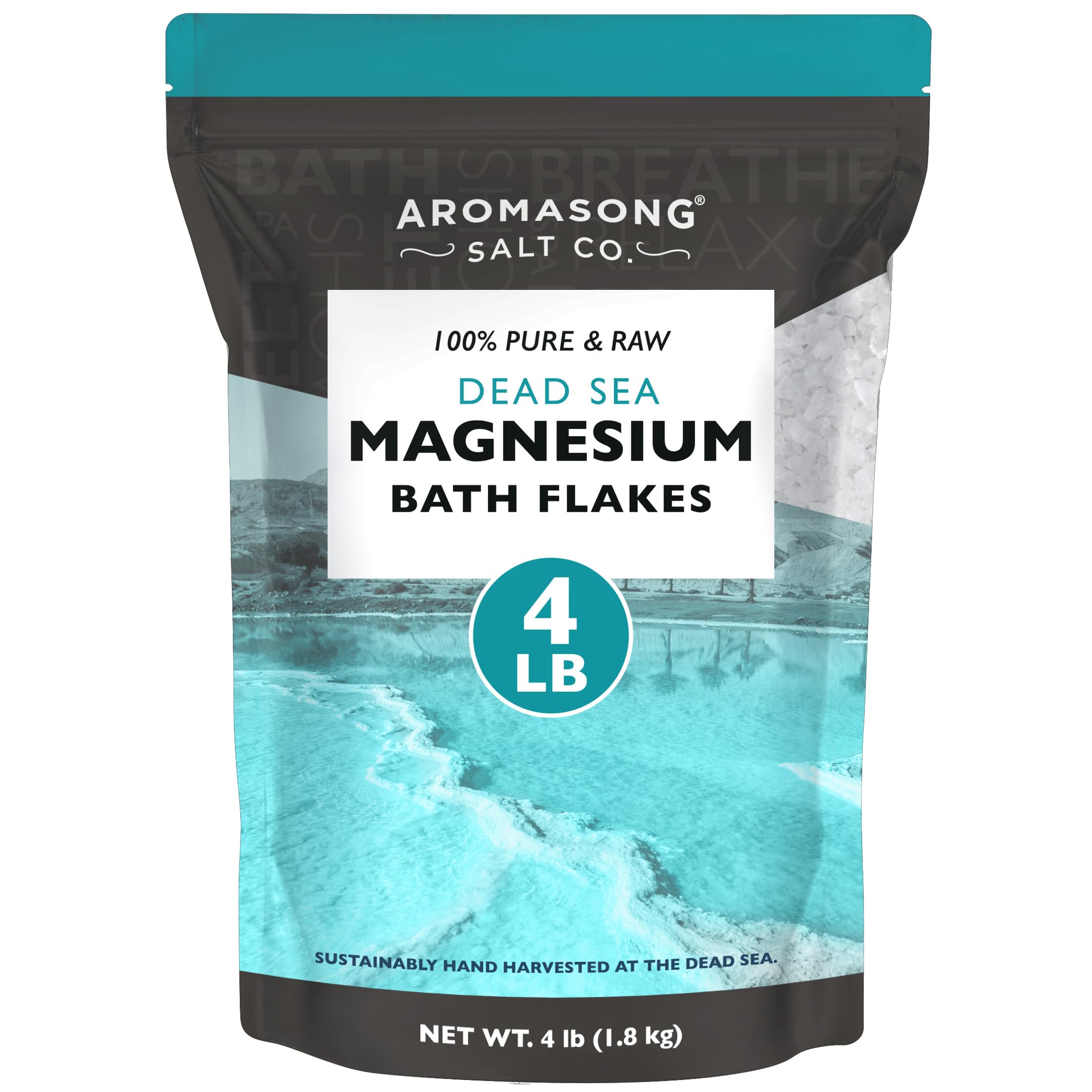 Aromasong Copos de magnesio para baño del Mar Muerto, 1,8 kg, escamas de cloruro de magnesio, sales de baño orgánicas para un baño mineral relajante (el paquete puede