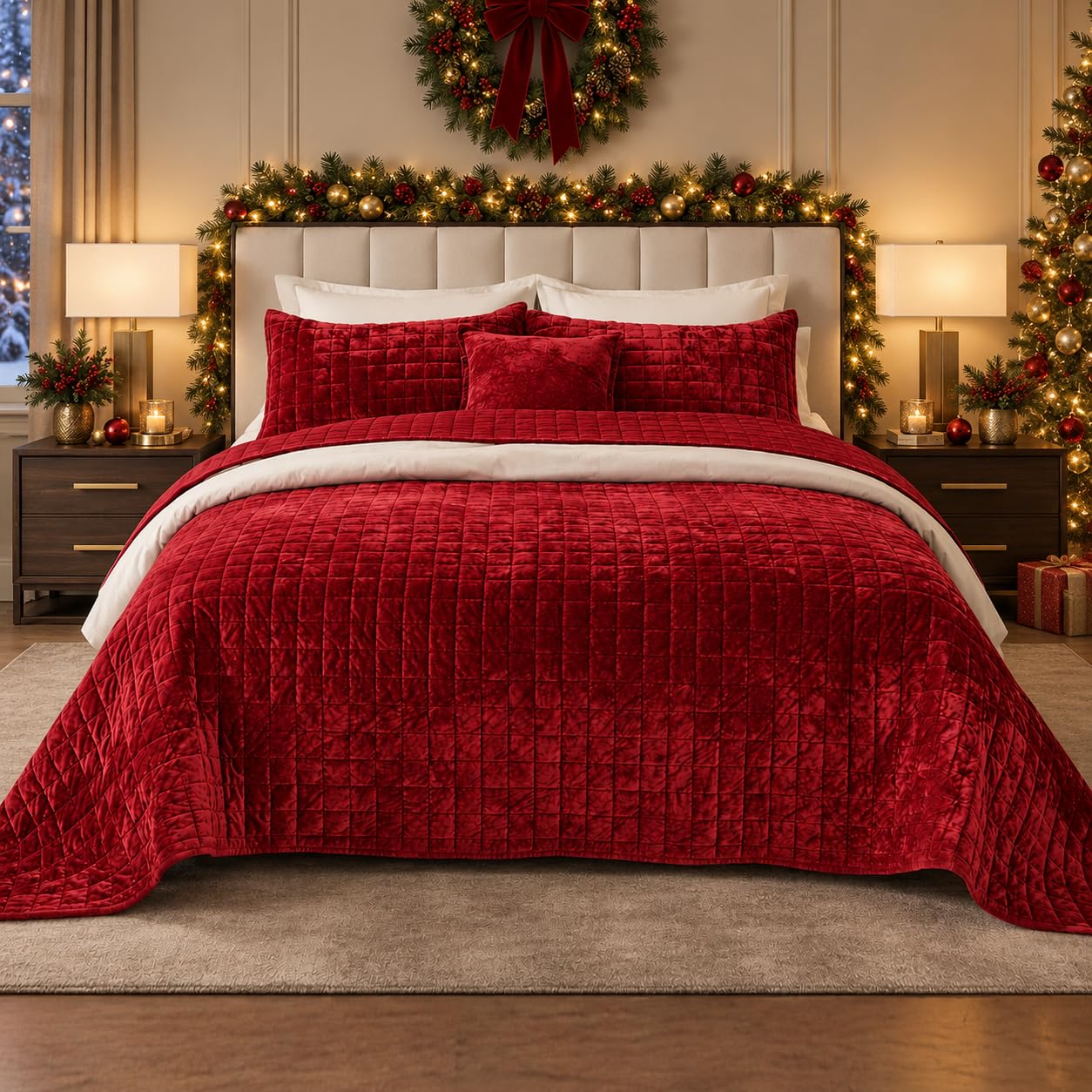Luxurious Velvet King Quilt Set - Beige -23
