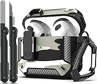 Vista 14 de RFUNGUANGO Funda para AirPod de 2ª generación con kit de limpieza, armadura protectora de carcasa dura militar con bloqueo para funda de carga