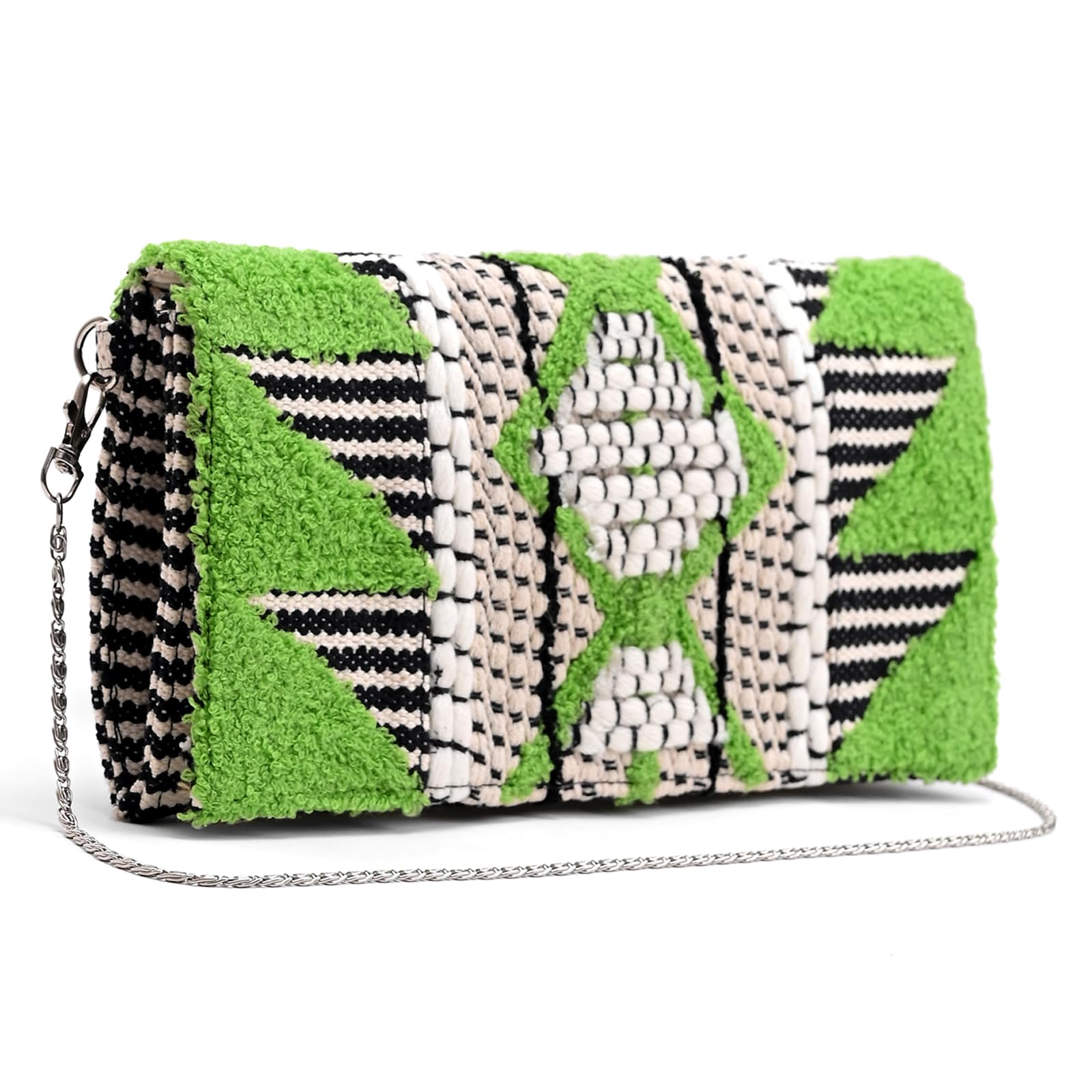 Mint Taffy Clutch for Women, Hand-Embroidered Boho Chic Design, Green & Black, Perfect for Parties, Trendy Handmade, Fashionable Evening Clutch Crossbody Bag for Women-image-17