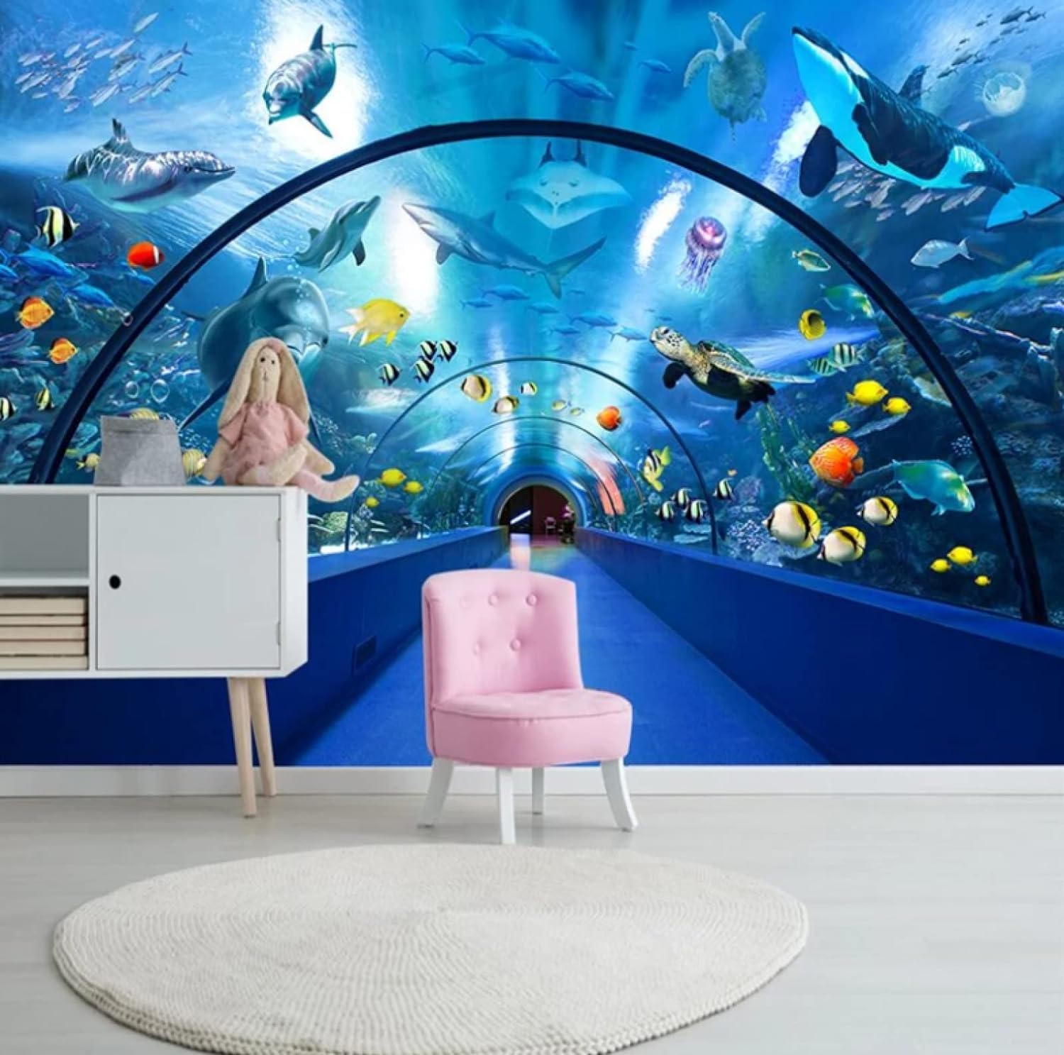 Mur photo art dauphin aquatique pour créer une ambiance relaxante dans une chambre d'enfant