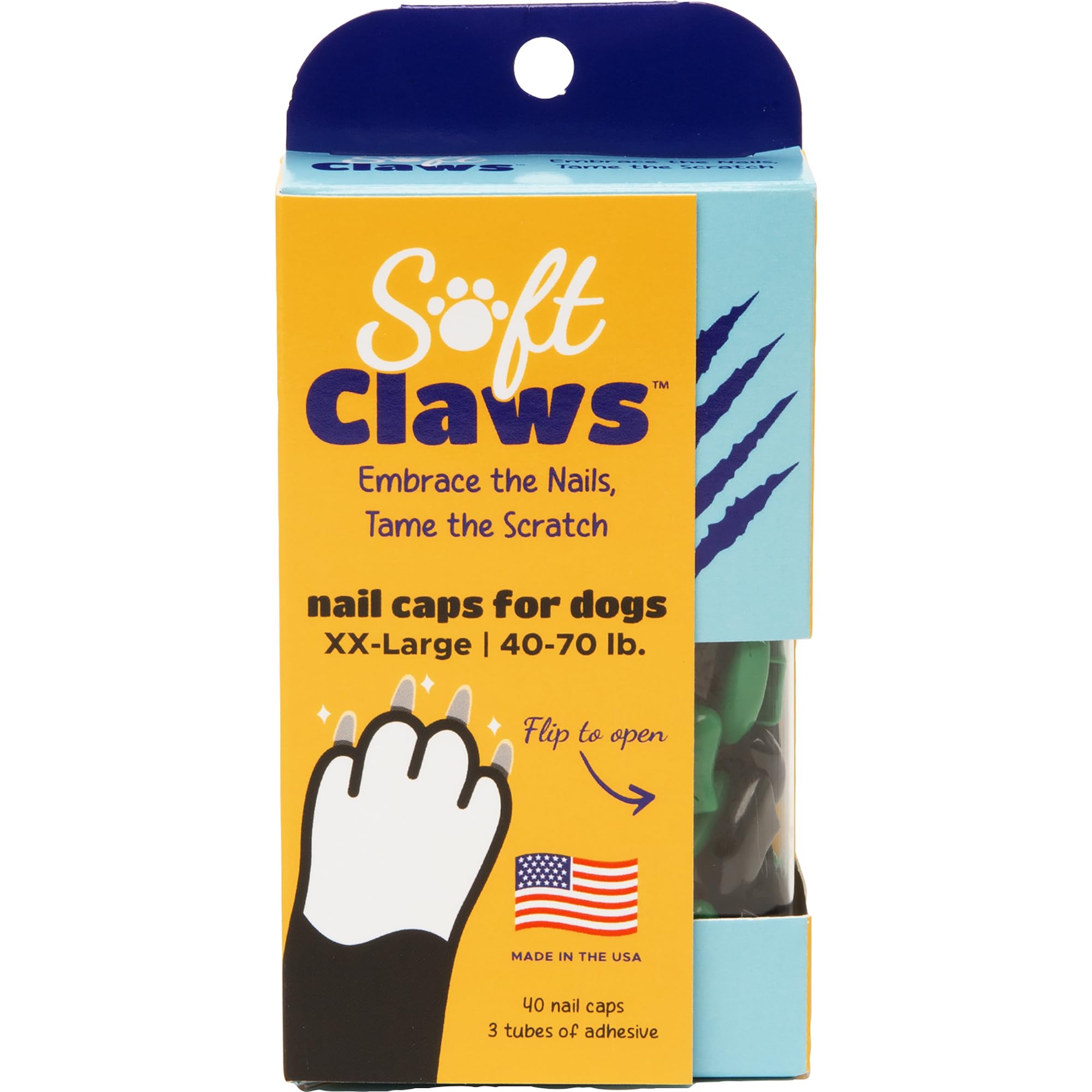 Soft Claws Dog Nail Caps, 40 Caps, XX-Large, Black and Green