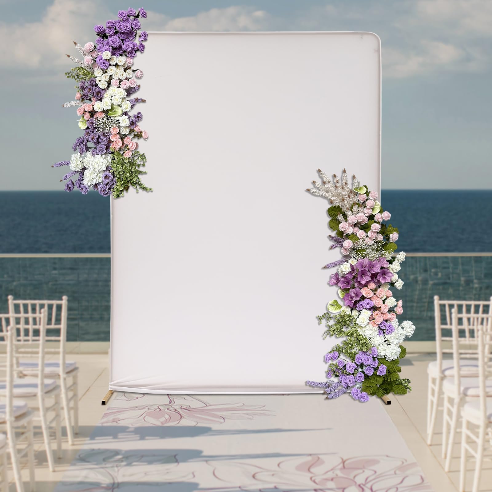 1,5 m x 2 m Marco de metal dorado con cubierta de fondo, arco de boda de metal cuadrado para fiestas, decoración, cabina de fotos, soporte de fondo (con funda de fondo blanco)