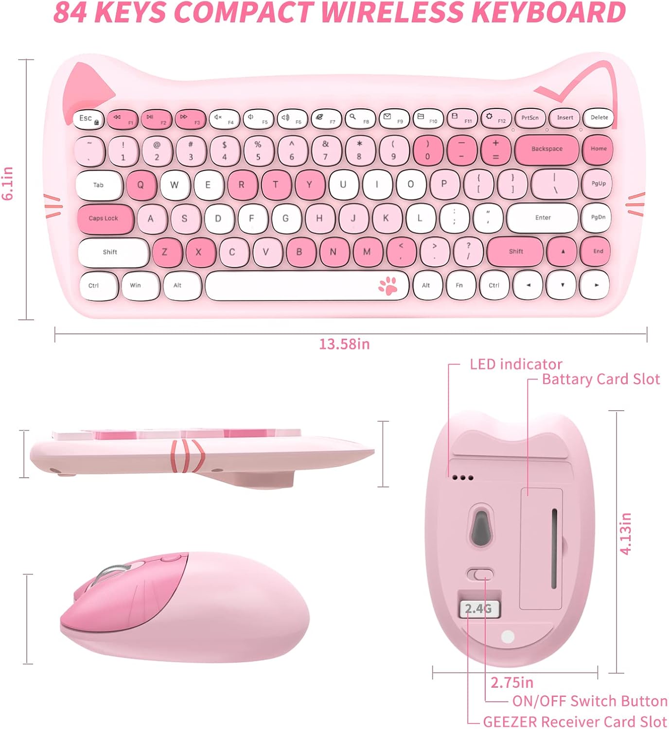 Diagram showing the dimensions of the keyboard and mouse