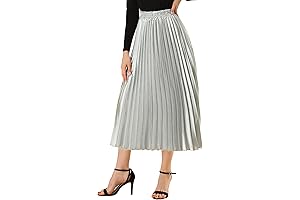 Women's Party Metallic Accordion Pleated Midi Skirt