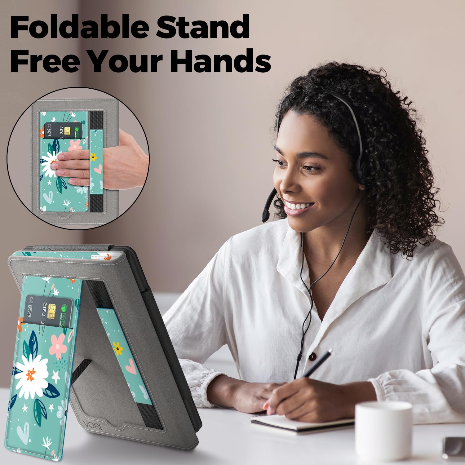 VORI Stand Case für Kindle Paperwhite (11th Generation-2021) und Kindle Paperwhite Signature Edition, PU Leder Hülle Smart Schutzhülle mit Auto Wake/Sleep und Handschlaufe, Grün Blume