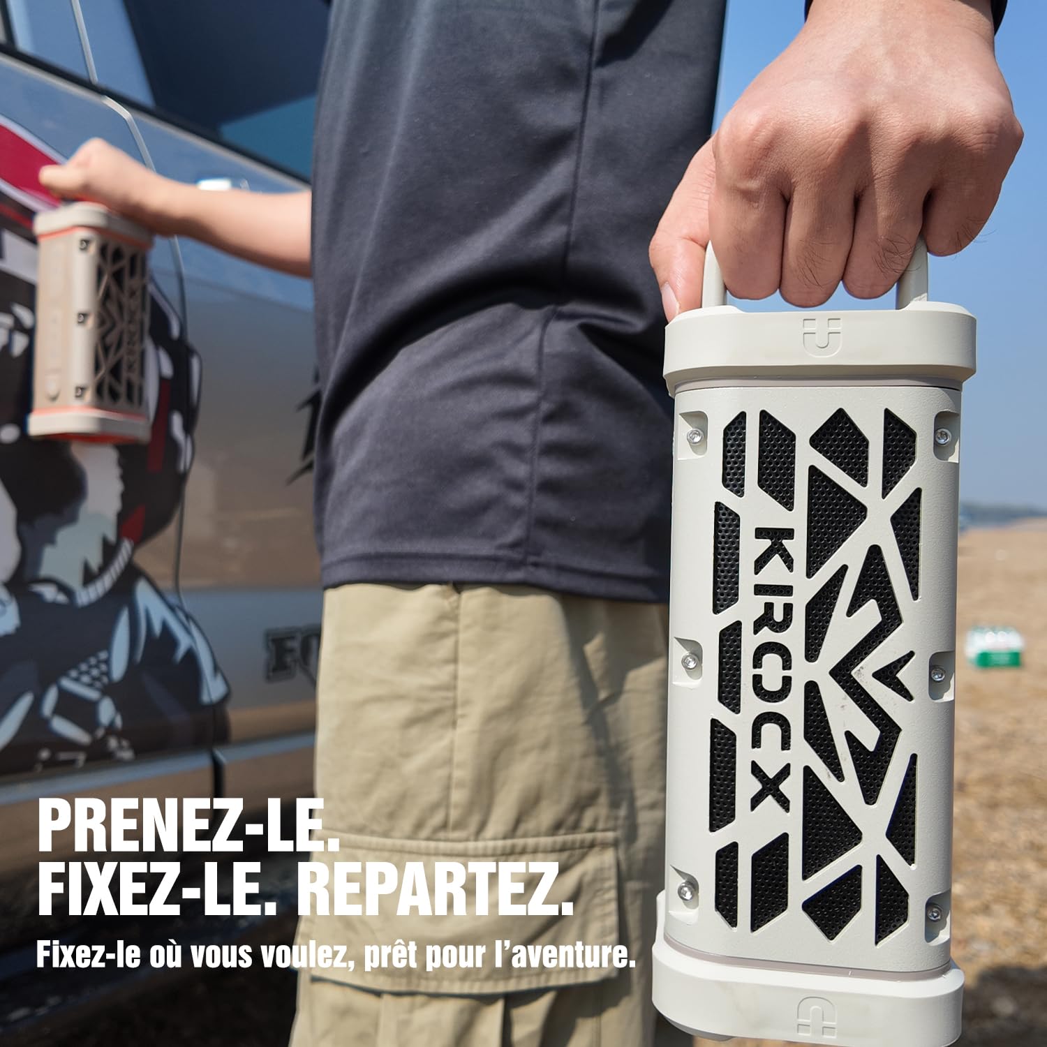TRAVOR Enceinte Bluetooth en Aluminium Robuste et Magnétique, 45W Bass Boost, IP68 Étanche et Antichoc, Jusqu’à 25 h d’Autonomie, pour Camping-Car, Vanlife, Voyage et Aventures en Plein Air