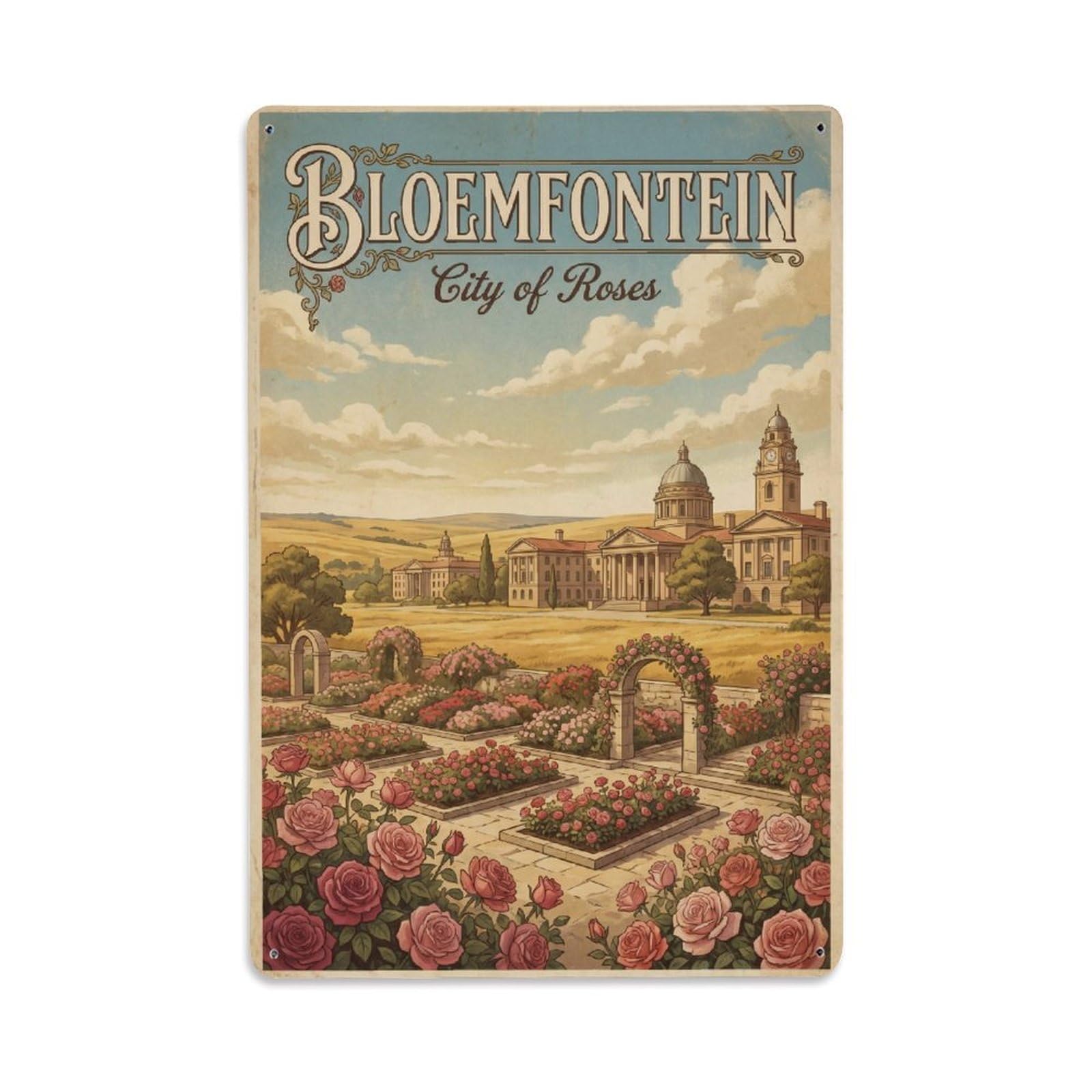 Metal Tin Sign Vintage Travel South Africa Bloemfontein