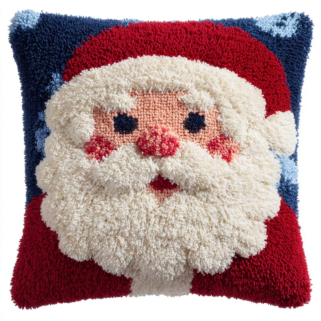 Taxpy Latch Hook Cushion Kits, Santa Claus Pillow Case Rug Cover Beginner DIY Needlework Embroidery Kits Handmade Set 43 * 43cm