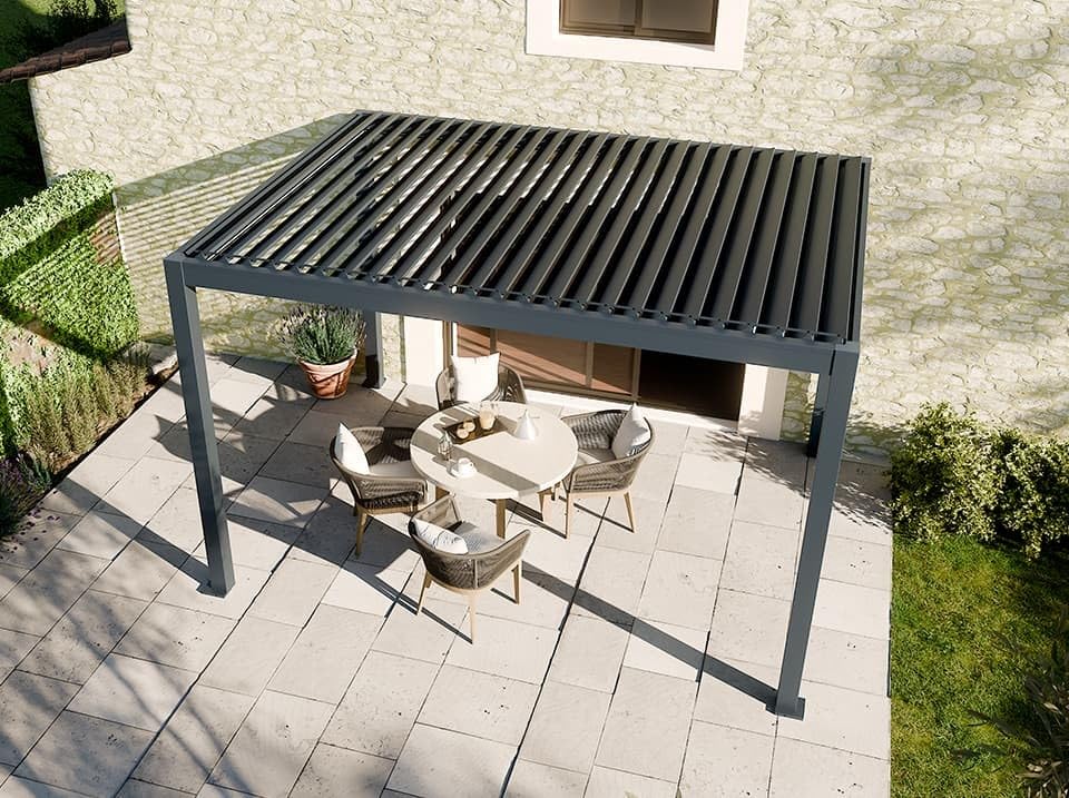 Direct ABRIS Pergola Bioclimatique Autoportée Motorisée 12m² 3x4m Gris Anthracite Stellar - Eclairage Intégré