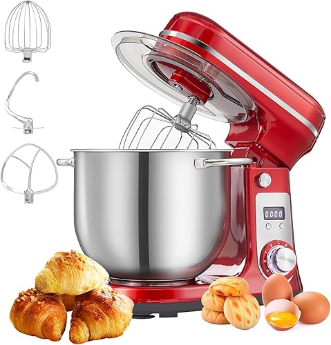 Biolomix Batidora eléctrica de pie de cocina, batidora de alimentos con cabezal inclinable de 6 velocidades con cuenco de acero inoxidable de 6.5