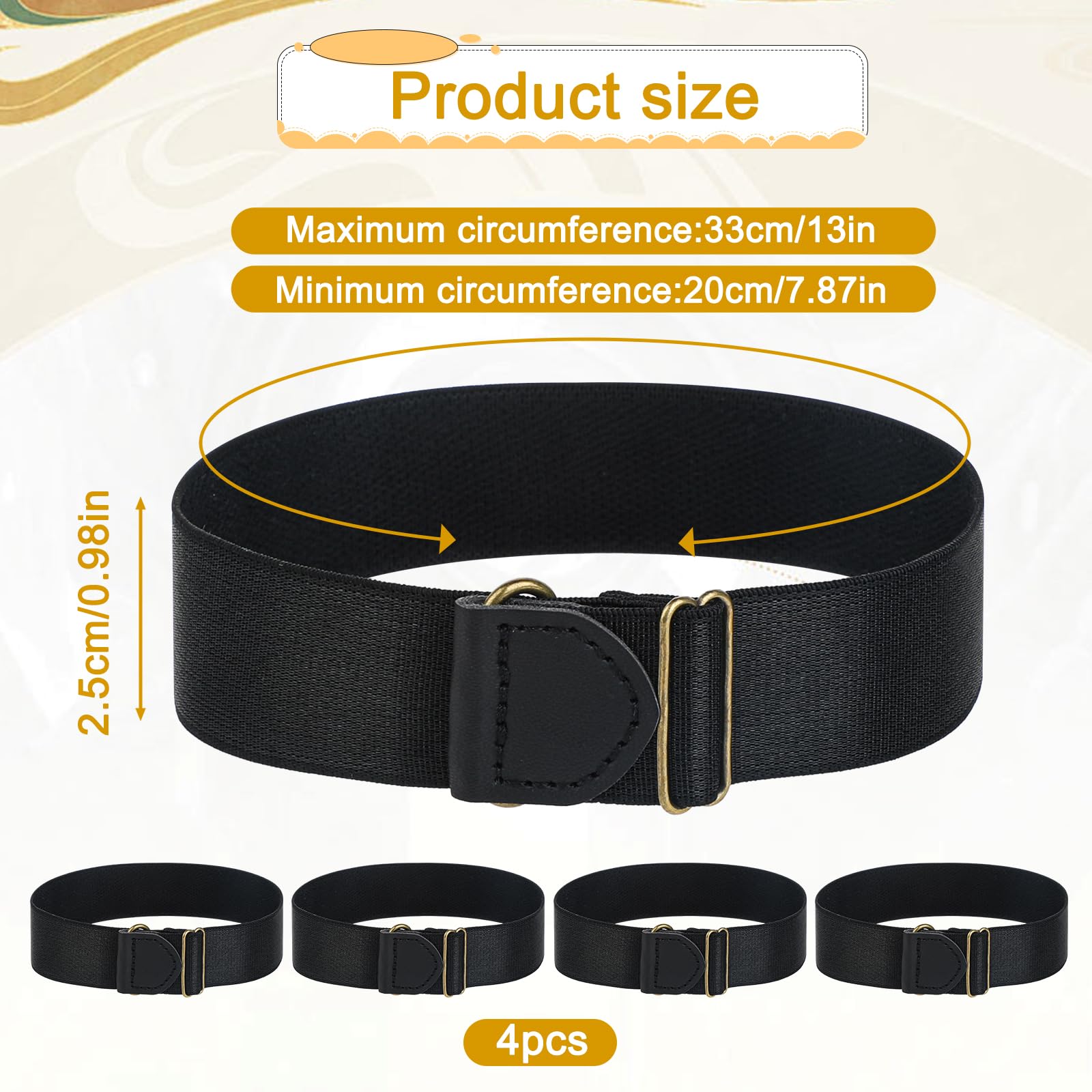 Aiyorse 4Pcs Black Elastic Adjustable Arm Band, Unisex Stretchy Sleeve Garters Anti-Slip Shirt Long Sleeve Holders Armband Hold up Costume for Men(Black)