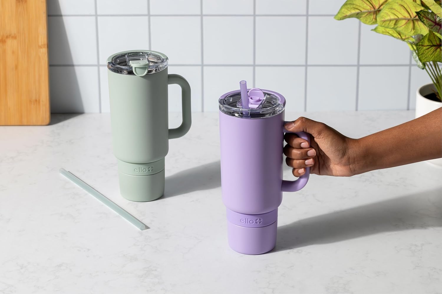 Ello Port 40oz Tumbler with Carry Loop & Integrated Handle, Vacuum Insulated Stainless Steel Reusable Water Bottle, Travel Mug with Leak Proof Lid & Straw, Perfect for Iced Coffee & Tea, Sage - Image 2