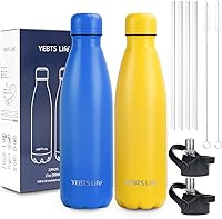 Vista 25 de Botella de Agua Aislada, Paquete de 2-17oz Botellas de Agua de Acero Inoxidable con Tapa de Pajita, Botellas de Agua Deportivas de Metal para Niños