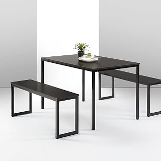 Zinus Louis 48-Inch Black Metal Dining Table Set with 2 Benches - 3-Piece Space-Saving Easy Assembly