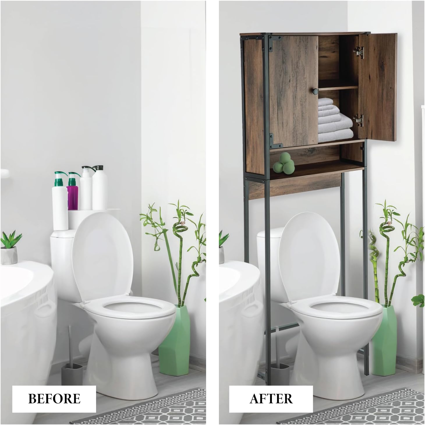 Landia Home Over The Toilet Bathroom Organizer for Storage, Industrial Themed with a Steel Frame and Adjustable Shelf