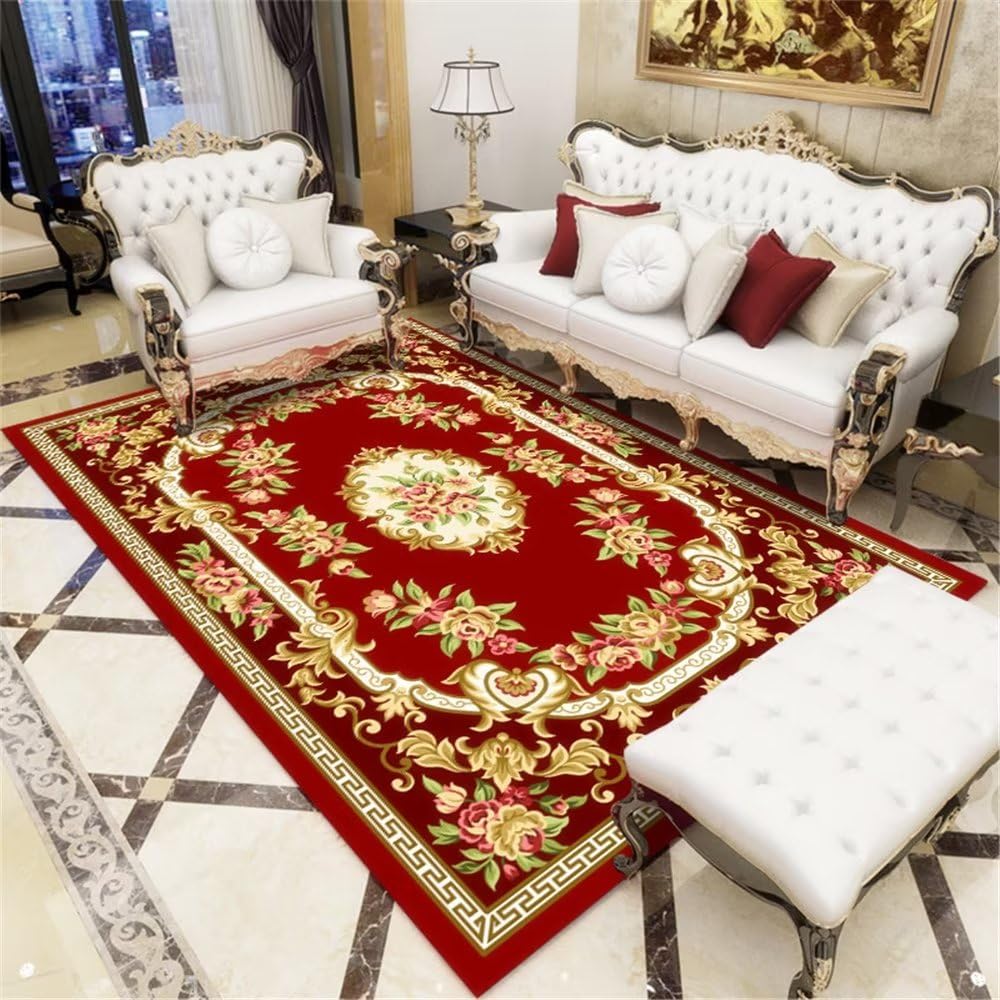 Tapis durable lavable rouge foncé 120x160cm contre les taches du salon