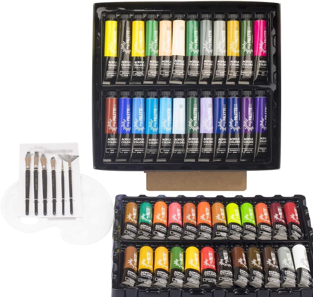 Acrylic Pigment Set, 48 Colors, 22ml With Color Palette, Paintbrush, Graffiti
