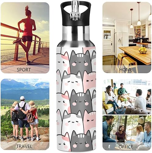 Vista 90 de Botella de agua amarilla para niños y niños, con aislamiento de acero inoxidable, para agua fría y caliente, con tapa con pajilla, para deportes