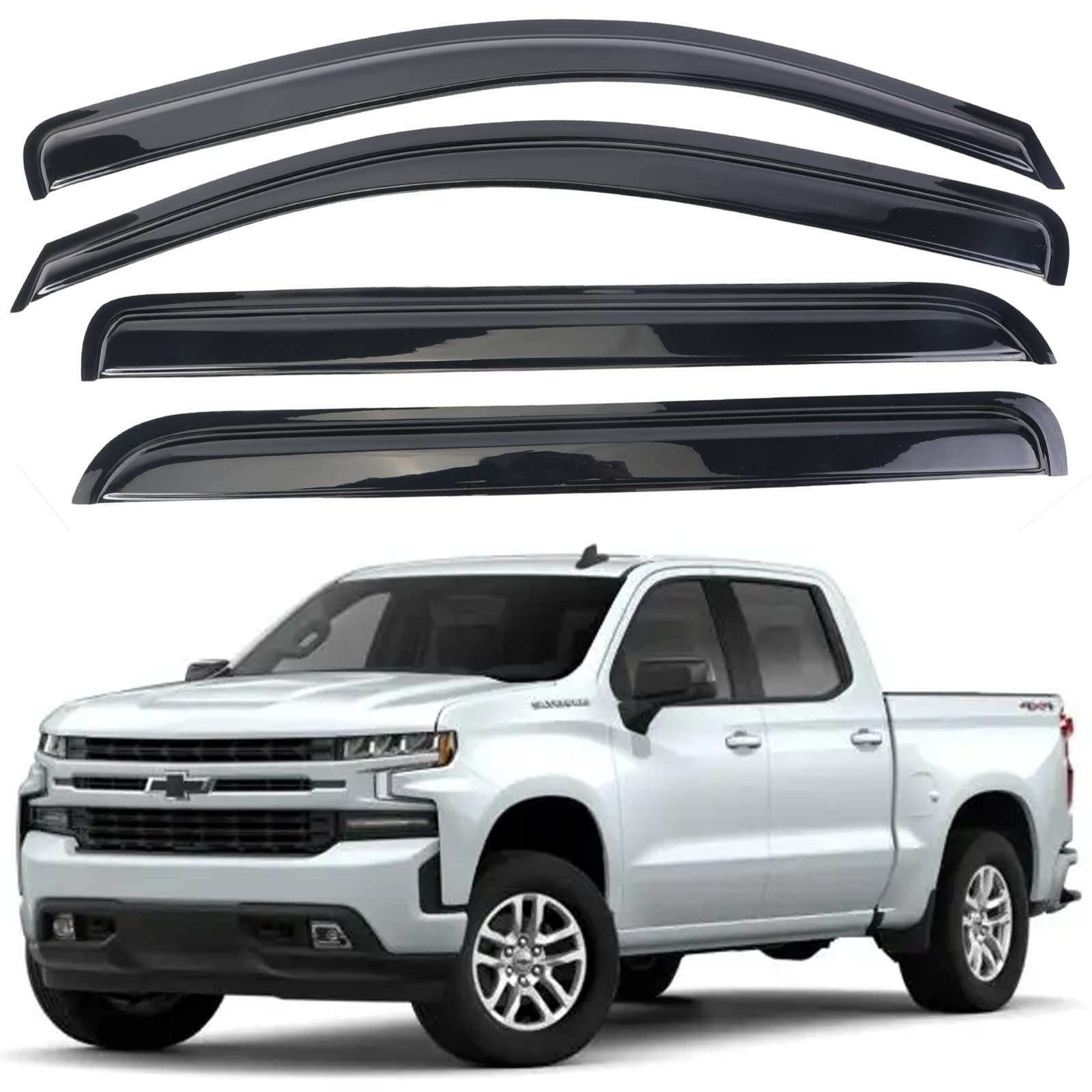 94515 Window Visor Deflectors 4pcs-Black Sun Rain Guard Rain Guards Shade Window Visors for 07-14 Chevy Silverado Suburban GMC Yukon XL