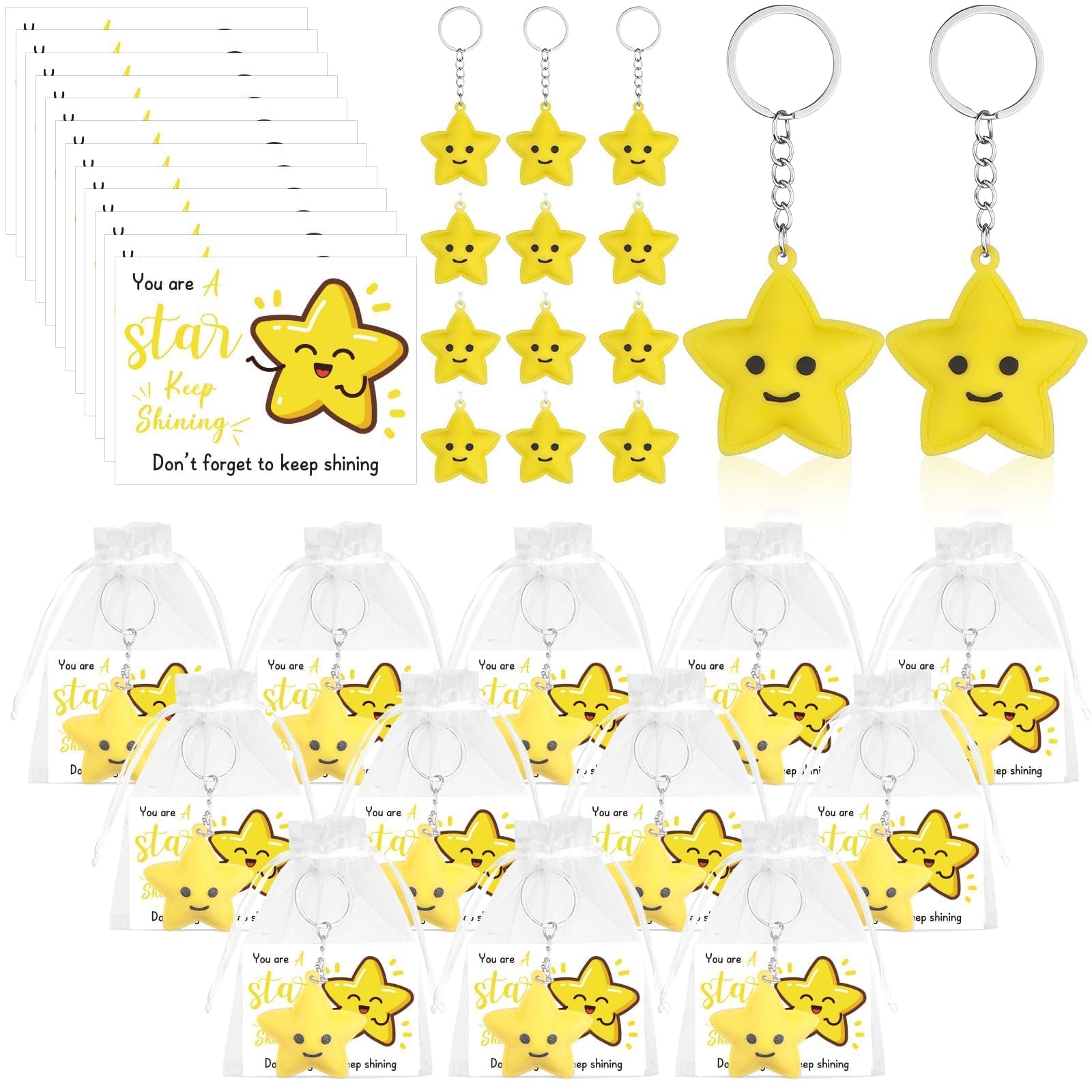 Vergissmeinnicht Unisex Silver And Yellow 12 Sets End Of Term Gifts For Students Star Keyrings Yellow Inspirational Keychains With Motivational Cards Organza Bag Classroom Rewards Staff Thank You Graduation Gifts Graduation Party Favours