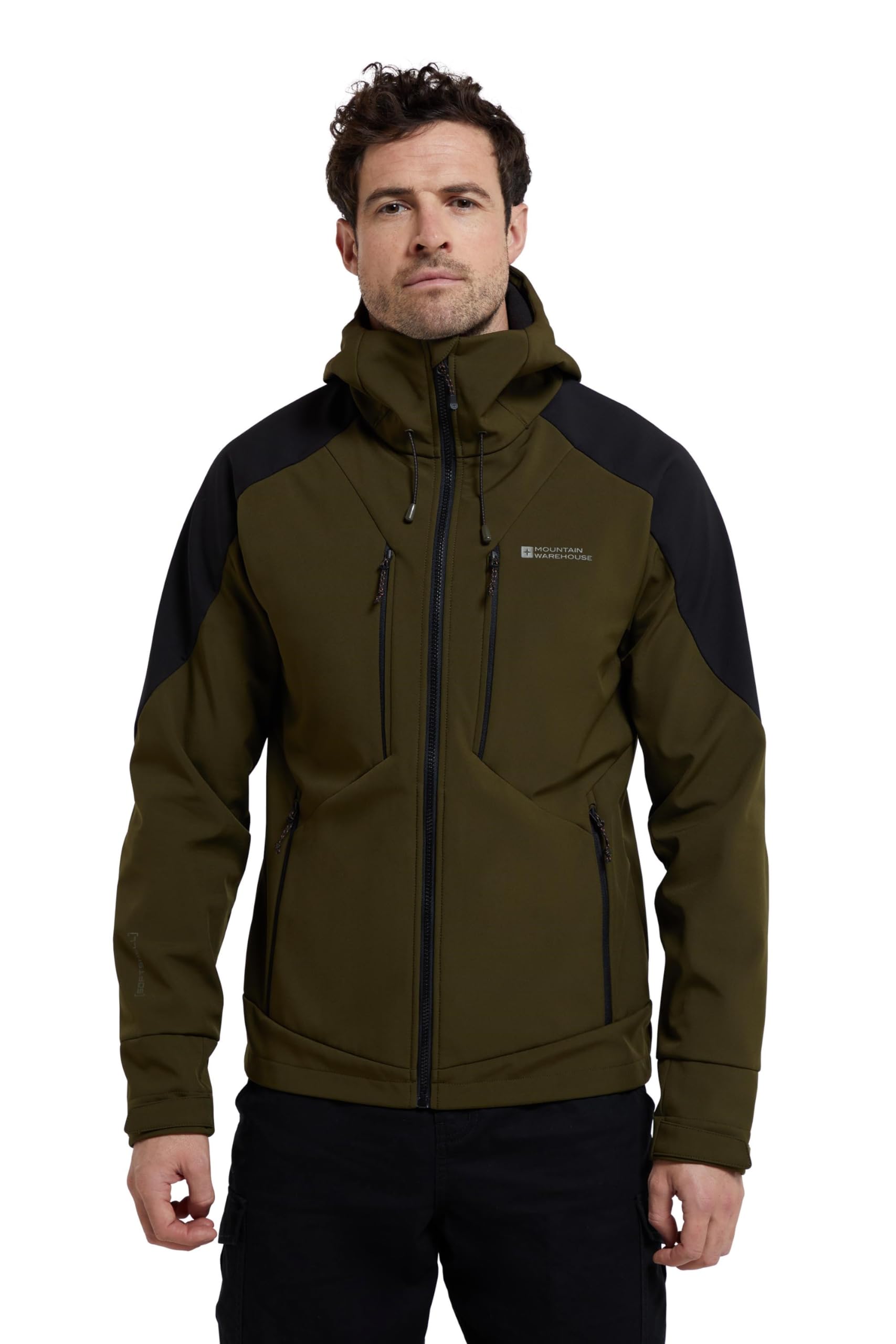 Mountain Warehouse Men's Khaki Radius Softshell Jacket - Water Resistant, Breathable, Adjustable Rain Jacket - Best For Spring Summer, Walking, Hiking & Outdoors 3XL